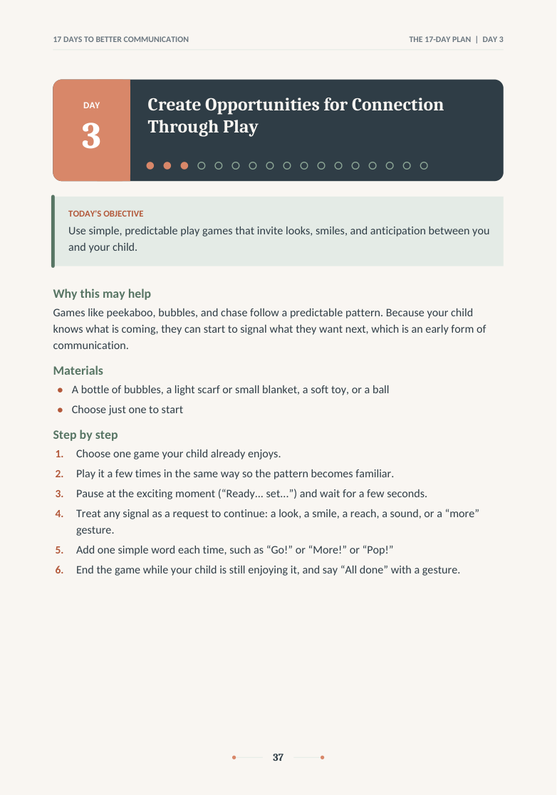 A sample page from the LittleBloom communication guide
